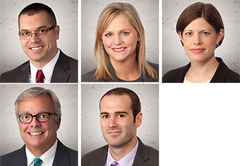 Fredrikson attorneys Phil Bubb, Bridget Penick, Emily Pontius, Marc Ward and Brandon Underwood