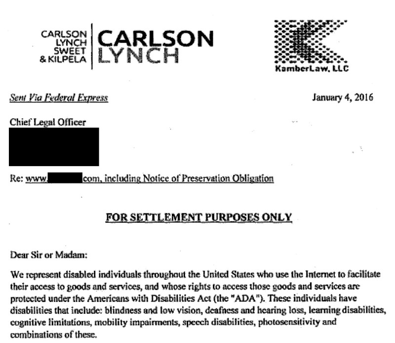 Carlson Lynch Letter re: Website Accessibility Issues