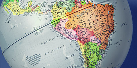 Globe showing South America