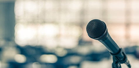 Microphone on stand with blurred background