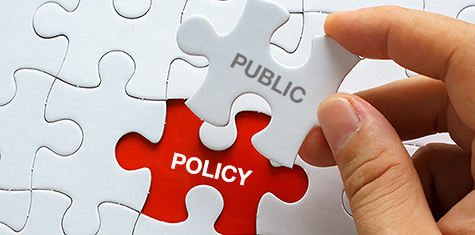Hand completing a jigsaw puzzle with "Public" piece into "Policy" opening