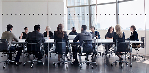 Large  group of professionals meeting around a conference table