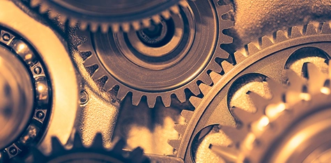 Close up of multiple interlocking gears